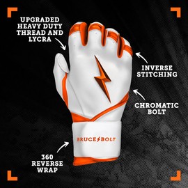 BRUCE BOLT Chrome Series Long Cuff Orange Batting Glove - Orange XLarge
