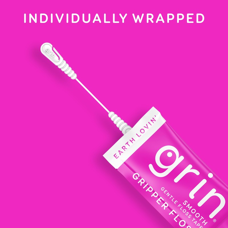 GRIN Gripper Floss, Individually Wrapped Smooth Dental Floss, 60 Count,
