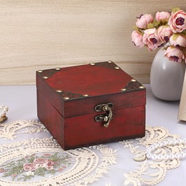 SUMNACON Wooden Small Jewelry Box Chest with Hinged Lid, Vintage Treasure Chest Decorative Gift Box Wood Keepsakes Storage Organizer Small Trinket Storage Holder
