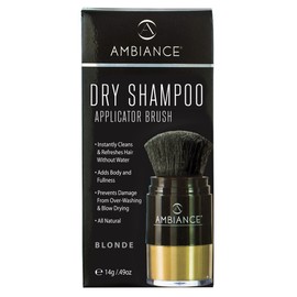 Ambiance Natural Dry Shampoo Powder & Brush for Blonde Hair - Non Aerosol Travel Size Tinted Shampoo - Non Toxic, Benzene Free - Volumizing, Refreshes Oily Hair & Covers Roots Between Colorings