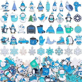 Noverlife 92PCS 46 Styles Winter Charms for DIY Holiday Jewelry Making, Christmas Jewelry Pendants Winter Festival Enamel Charm Pendant, Assorted Snowflake Polar Bear Penguin Charms for Earring Craft