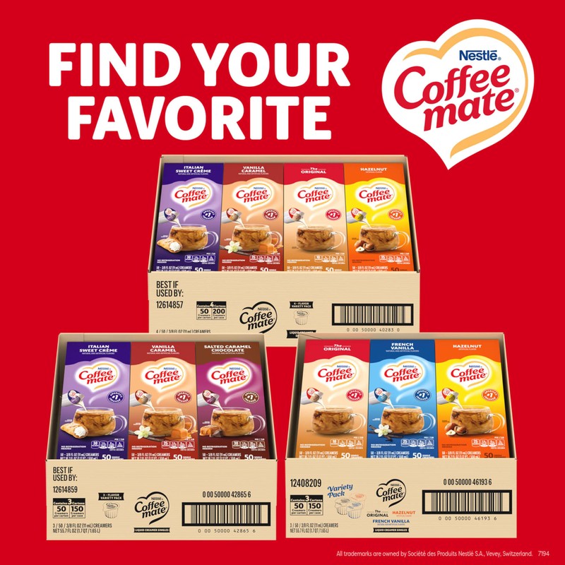 Nestle Coffee mate Creamer Singles Variety Pack, Original, French Vanilla,