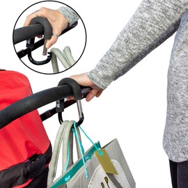 Stroller Hooks (Pack of 2) for Baby Prams and Pushchairs - Hook Your Bags Safely on The Pram or use by Hand - Strong Durable Buggy Clips - Universal Fit