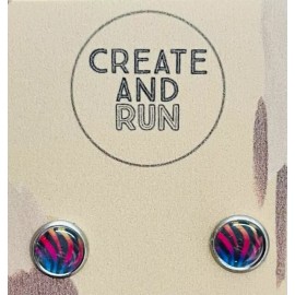 Artisan Hypoallergenic 8mm Stainless Studs Glass Dome Rainbow Zebra Stripes  RTS