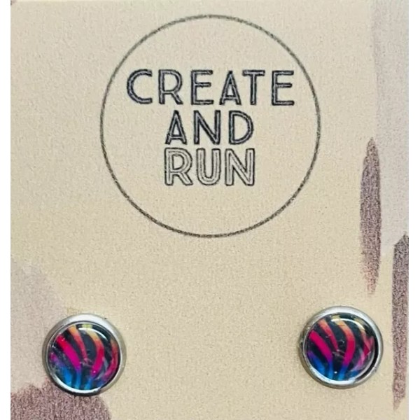 Artisan Hypoallergenic 8mm Stainless Studs Glass Dome Rainbow Zebra Stripes