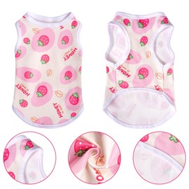 DIELOVEHUA Dog Clothes, Summer Soft Breathable Puppy Vest, Cute Strawberry Print Dog T-Shirt, Pink Shirt for Small Dogs and Cats Pet, M