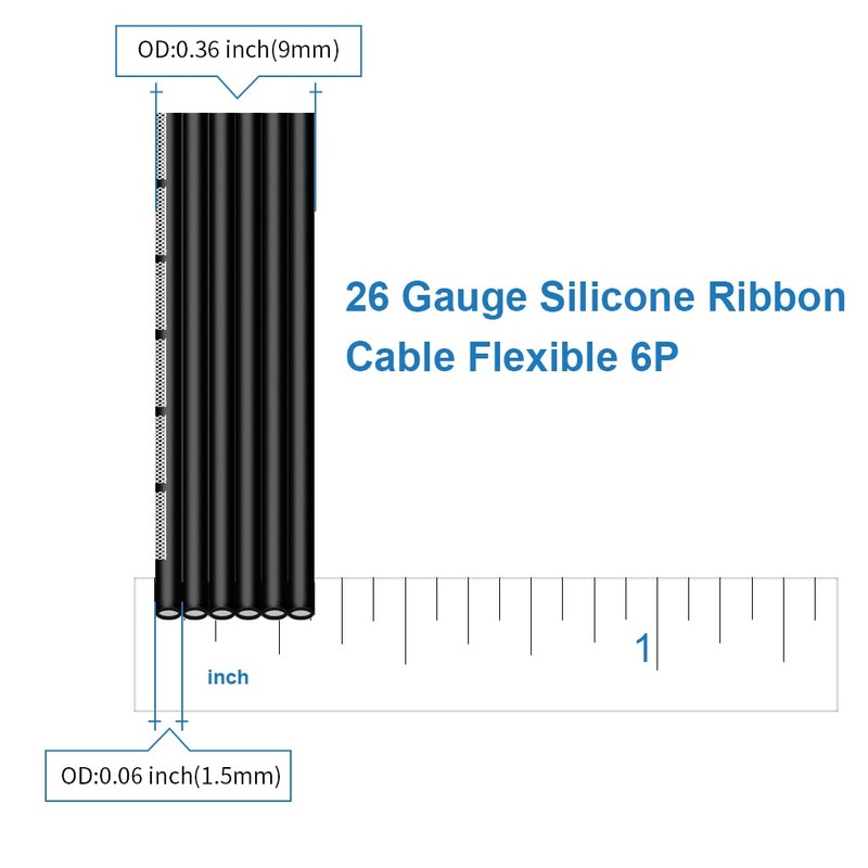 BNTECHGO 26 Gauge Silicone Ribbon Cable Flexible 6P Black 50