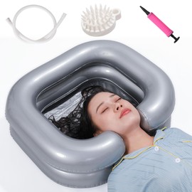 wefaner Conjunto de Lavabo de Cabecera Inflable Que Incluye Bolsa de Agua y Capa Impermeable.Niños,Ancianos,Mujeres Embarazadas, Postoperatorios y Pacientes Postrados en la Cama