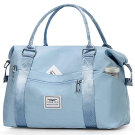 FIORETTO Women's Travel Bag, Sports Bag, Hand Luggage, Weekender Bag, Swimming Bag, Waterproof Travel Bag, Duffle Bag, Fitness Bag, Training Bag for Women, sky blue