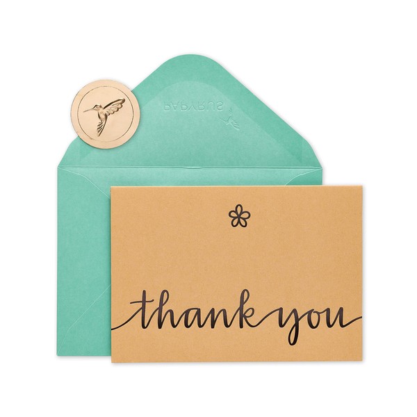 Papyrus Boxed Thank You Cards with Envelopes, Kraft with Flower