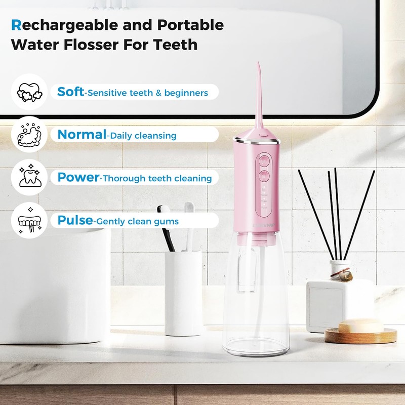 Water Flosser for Teeth Pick,360ML Rechargeable Travel Oral Irrigator Cleaner,IPX7