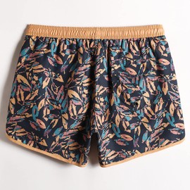 MaaMgic Mens 5" Short 70s 80s 90s Vintage Swim Trunks Quick Dry Bathing Suits Swimming Shorts Swimsuits Board Shorts,Leaf Black,L