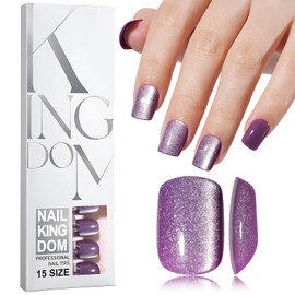 Lifextol 150pc Cat Eye Press on Nails Short Square Fake Nails Press ons Short Nail, Purple Acrylic Nail Glue on Square Stick Fingernail for Women Artificial False Fingernails with Adhesive Tabs