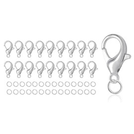 Chain Clasp, Pack of 100, Bracelet Clasps, 14 mm with 200 Jump Rings, Chain Clasps, Jewellery Clasp, Lobster Clasp, Clasps for Jewellery Making (Silver)