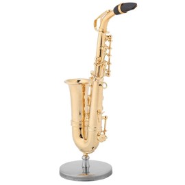 Miniature Gold Saxophone Model Music Instrument Model Replica Stand Ornaments Home Decoration Craft