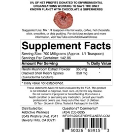 Addictive Wellness Reishi Mushroom Extract Powder + Spores (50/50 Blend) Wood Grown Pure & Potent Wildcrafted Ganoderma (100 Grams)