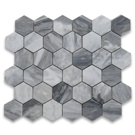 Stone Center Online K32XH Bardiglio Gray Dark Grey Marble 2 inch Hexagon Mosaic Tile Honed