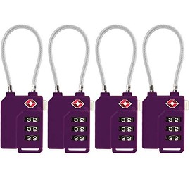 TSA Lock Security 3 Digit Combination Suitcase Luggage Bag Code Lock Padlock (Purple-4-Pack)