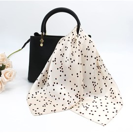 ANDANTINO 100% Small Square Pure Mulberry Silk Scarf -21'' x 21''- Breathable Lightweight Neckerchief -Digital Printed Scarf (Polka Dots-Apricot)