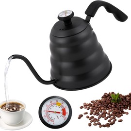 Gooseneck Kettle, 1200 ml / 40 oz Stainless Steel Kettle, Coffee Pot, Kettle, Gooseneck with Thermometer for All Hob Types, Durable and Easy to Clean, Black