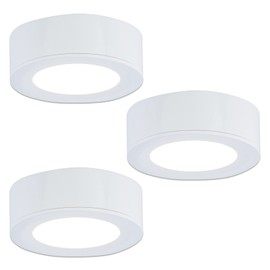 LUMILAND Wired LED Puck Lights (2.7Wx3) Plug-in Lighting Warm White (3000K), LED Cabinet Light for Kitchen Can Be Surface Mount or Recess Mount, White