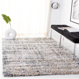 SAFAVIEH Fontana Shag Collection 6'7" x 9' Grey/Ivory FNT856G Modern Non-Shedding Living Room Bedroom Dining Room Entryway Plush 2-inch Thick Area Rug