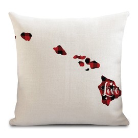 Hawaii Love Throw Pillow Cover Hawaii Cushion Case Black Red Plaid US States Map Pillow Case with Hidden Zipper Happy Valentine's Day Love Heart Pillowcase Decor for Sofa Patio Garden 16x16in