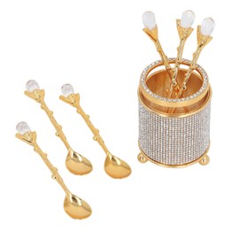 Juego de Cucharas de café, 6 Cucharas de té Doradas, Juego de Cucharas de Postre con Diamantes de Imitación para café, té, Helado, Pasteles, Cubiertos, Regalos Prácticos Modernos