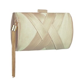 KISSCHIC Women's Elegant Tassel Evening Bag Clutch Purse for Bride Wedding Prom Night Out Party, Apricot, Large