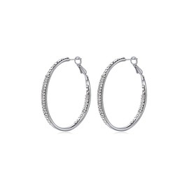 XYWstore Large Hoop Earrings for Women, Silver Alloy with Cubic Zirconia, 2 Inches, Classic Channel Setting, 2 Pieces