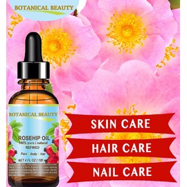 Botanical Beauty ROSEHIP SEED OIL 100% Pure Natural Refined Cold-pressed Carrier Oil For Face, Skin, Body, Hair, Lip, Nails, Rich in vitamin C, Vitamin E, Anti-Aging (2 Fl Oz 60 ml)