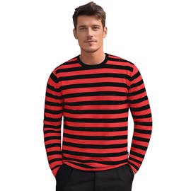 Zengjo Red and Black Striped Shirt(XXL,Black&RED Wide)