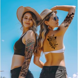 6 Sheets Full Arm Temporary Tattoos and 8 Sheets Temporary Tattoos for Men Adults, Temp Tattoos Sleeve For Women, Waterproof Body Arm Chest Shoulder Fake Tattoo Stickers Flower Animal