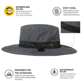 TOP-EX UPF 50 Sun Hat for Men Women with Wide Brim, Waterproof, Adjustable & Breathable for Outdoor Adventures, Hiking, Fishing, and Safari, Lightweight Packable Dark Grey M/L