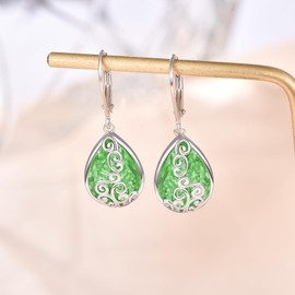 Teardrop Leverback Dangle Heart Earrings Dragonfly Hook Earring for Women Fashion 925 Sterling Silver Hypoallergenic Jewelry (08-Aug-Peridot)