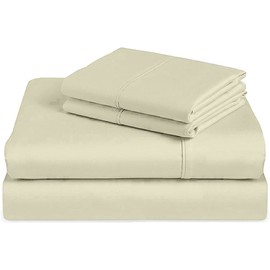 100% Egyptian Cotton Sheets for Queen Size Bed, 400 Thread Count Long Staple Cotton, Sateen Cooling Sheets Queen, 15 Inch Deep Pocket Queen Sheets Set (Ivory Solid)
