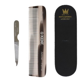 G.B.KENT Kent 112mm Handmade Men's Pocket Hair Comb Warrant to the British Royal Family FOT (Grey & Leather Case)