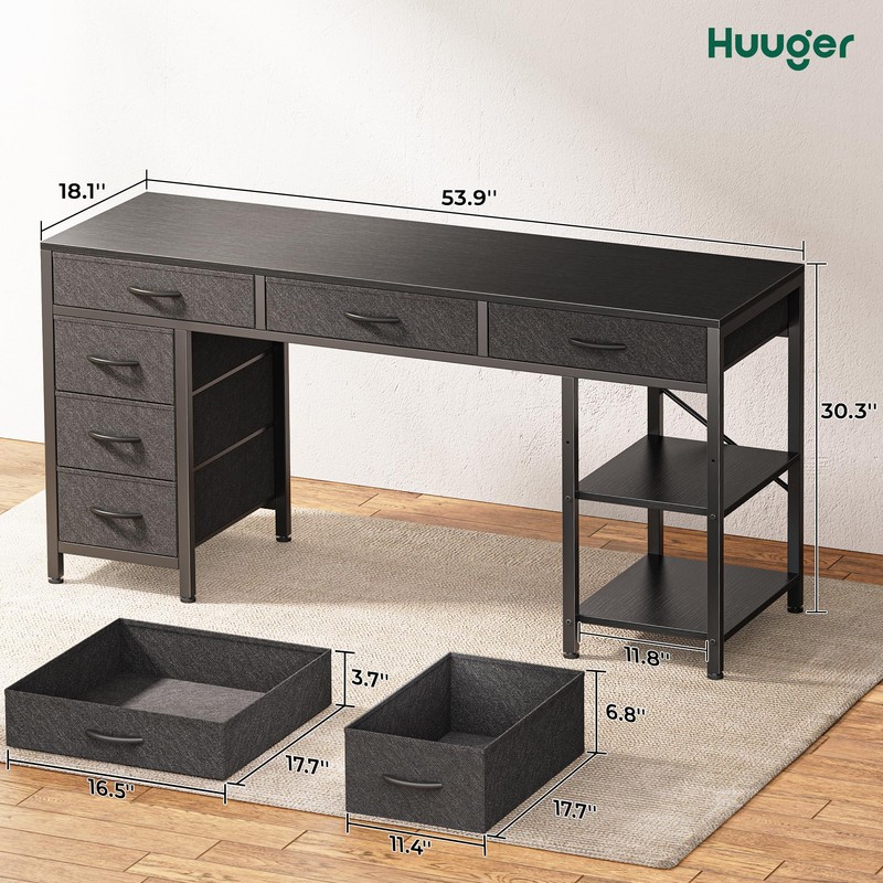 Huuger Computer Desk with 6 Drawers, 54 Inch Office Desk
