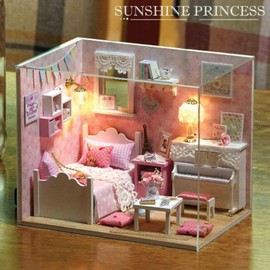 DIY Dollhouse Miniature Dollhouse Wooden Construction Kit with Furniture and LED Light, Creative Birthday Gifts for and Adults, Beautiful Small Room (Sun Princess)