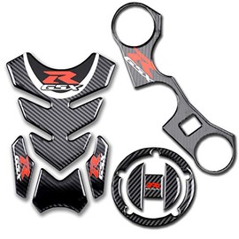 Real Carbon Fibre Gas Cap, Tank Pad,Triple Tree Front End Upper, Top Clamp Decal Stickers, Tank Pad, Tank Protector for GSXR 600 GSXR 750 GSXR 1000 K6 K7 K8 K9 L1 2006-2017,3 Pcs Per Set