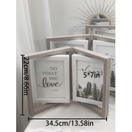 IELEPHONIX Wooden Hinged Double floating rotating Picture Frame for Photos, 4 * 6 5 * 7 vertical photo Natural Finish (grey color, 5 * 7in)