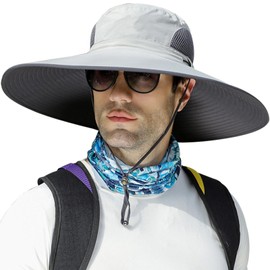 Peicees Super Wide Brim Sun Hat UPF 50+ UV Waterproof Fishing Hat for Men Women, Zstyle_light Gray, One Size