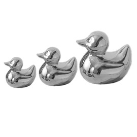 TQUPT Silver Ceramic Duck Figurines，Home Decor Animal Sculptures and Statues Handmade Artware Decor,Mini Duck Sets 3 PCS