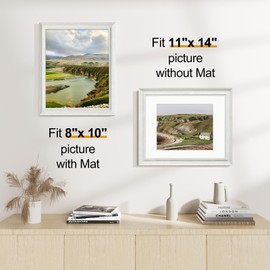 Vittanly 11x14 Picture Frames Set of 2, Display 8x10 Pictures with Mat or 11x14 without Mat, Rustic Collage Photo Frames for Wall or Tabletop, White