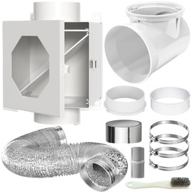 Dryer Lint Trap, Indoor Dryer Vent Kit, Metal Lint Catcher Box with 90 Degree Dryer Vent Elbow Set Vent Duct Hose Clamps Sealing Tape Cleaning Brush Filter Screens Space Saving Connector Kit
