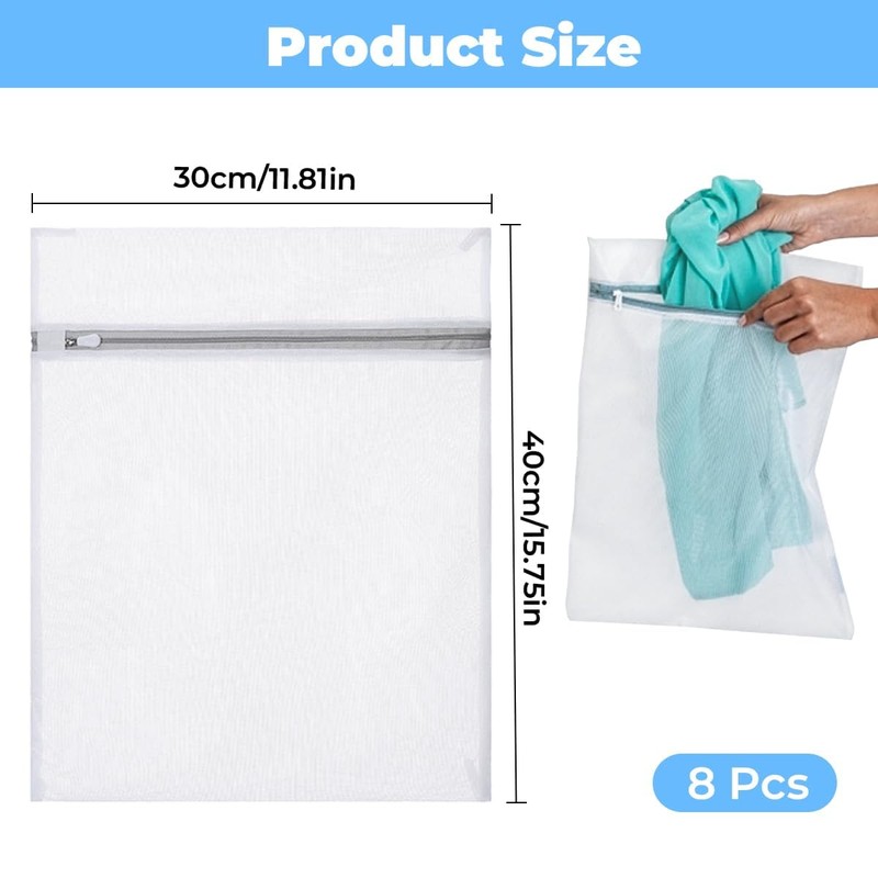 8 Pieces Mesh Laundry Bags with Zip 40x30cm Small Washing