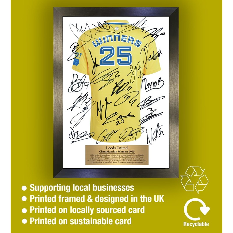 Leeds United Championship Winners 2025 Limited Lufc Edition Signed A3