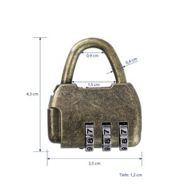 HMF Vintage Decorative Combination Padlock | 3-Digit | 4.3 x 3.5 x 1.2 cm | Gold