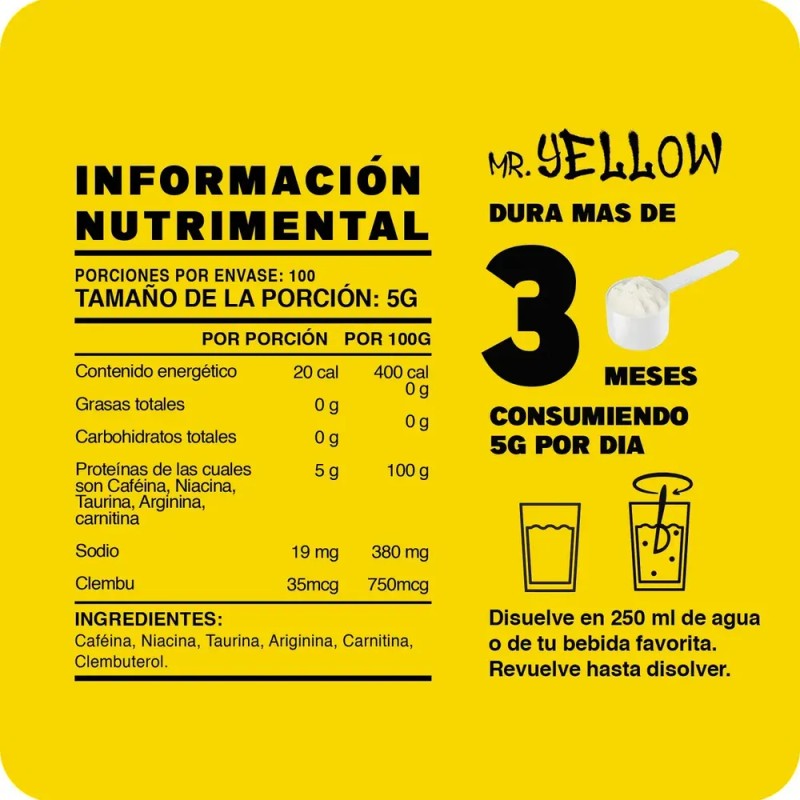 Mr Yellow Oxido Nitrico + Clembu 500g 100 Servs Pre