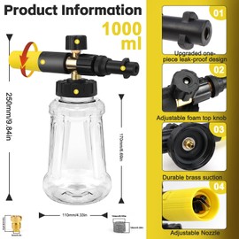 QGGTQG Foam Cannon Improved Foam Lance 1L Adjustable Foam Lance with Foam Nozzle for Karcher K Series K2 K3 K4 K5 K6 K7 Pressure Washer Snow Foam Lance for Car Wash
